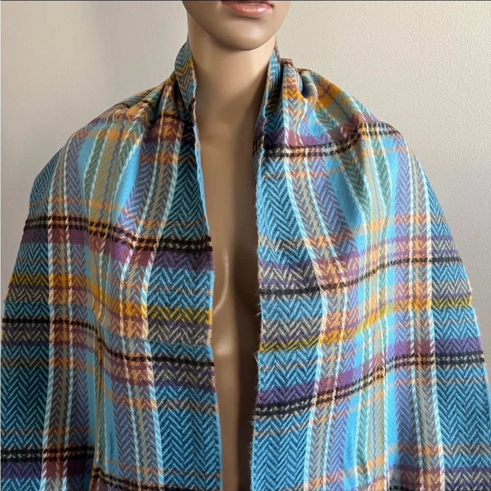 100% Cashmere Scarf Blue Multicolored Winter Made in Scotland - Picture 7 of 8